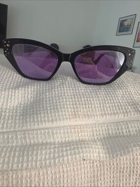 Black Cat-Eye Sunglasses with Purple Mirrored Lenses